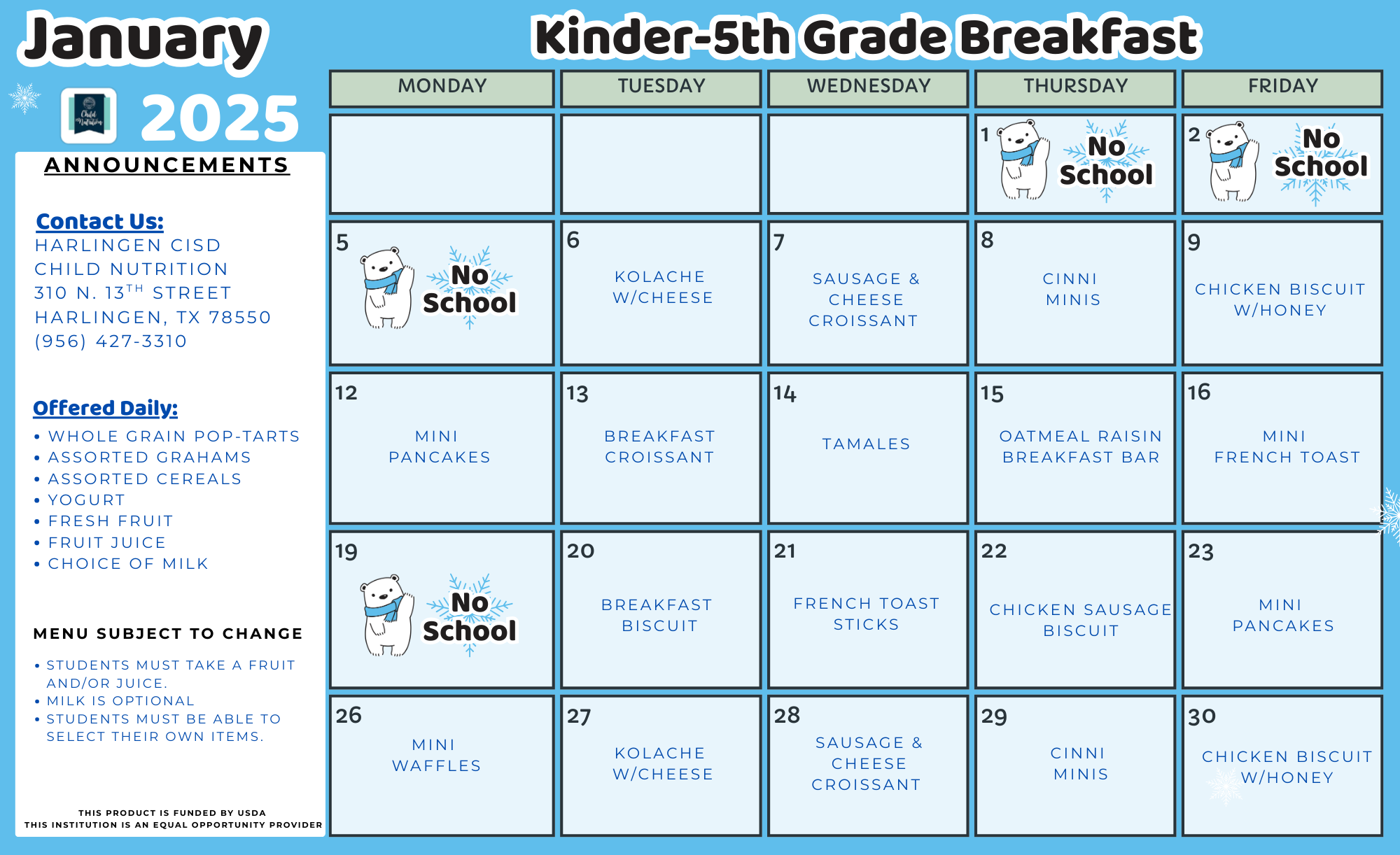 Kinder-5th Updated Menu 12/9/25